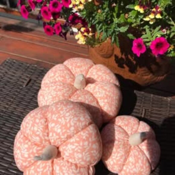 Handmade Set of 3 Fabric Pumpkins, Large 8", Medium 6.5", Small 5", Fall Decor - Picture 10 of 13